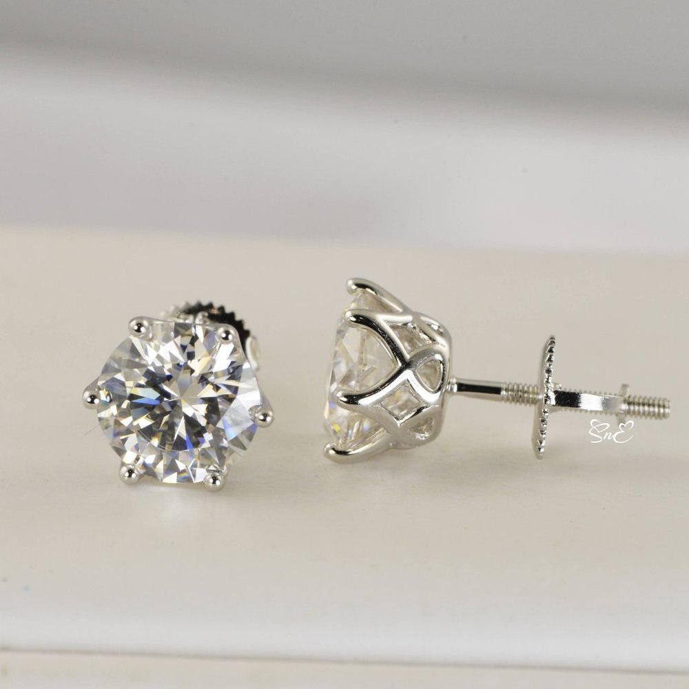 Certified 4ct Diamond Round Moissanite Stud Earrings NEW - Picture 3 of 10